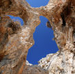 Kalymnos - the 'eye' in the arête seen from the other side