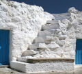 Nisyros - the old part of the monastery has small, simple cells with external steps up to the flat roofs