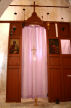 Nisyros - the chapel at Nifios is very plain and simple with the simple  'iconastasis' lit from behind by a small window