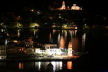 Symi - the clock corner of Yialos harbour from Horio at night
