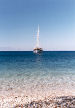 Tilos - many small boats anchor off the main beach at Livadia